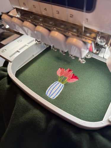 Tulip Vase Embroidered Sweatshirt, Spring, Flowers, Easter, Crewneck, Embroidery, Mum Gift, Pastel Flowers, Eco Jumper, Gardening Gift